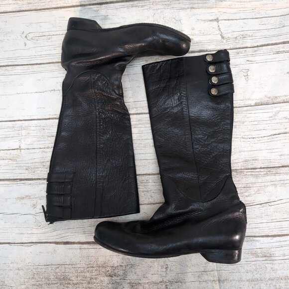 Poppy Barley Knee High Zipper Black Leather Equestrian boots Women Size 10 - Picture 7 of 12